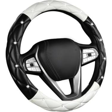 Imagem de Capa de volante de carro brilhante, capa de roda automotiva de couro macio antiderrapante de 38 cm, strass de cristal para mulheres e meninas, acessórios de decoração universal para carro (preto +