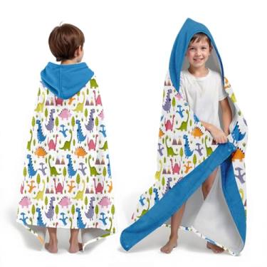 Imagem de Neapth Toalha de praia com capuz de dinossauro para meninos, 76,2 cm x 127 cm Floresta Kids Poncho Toalha de banho para crianças, azul macio absorvente com capuz para 3-10 anos roupão de banho para