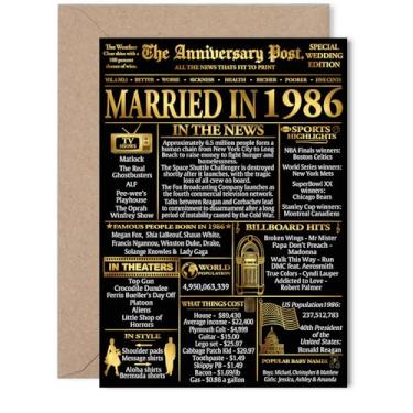 Imagem de Stuff4 Cartão dourado de aniversário de 39 anos para mulheres e homens - Jornal dourado casado em 1986 - Cartão de aniversário de casamento feliz de 39 anos para esposa companheira parceiro marido