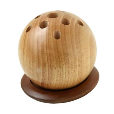 Imagem de Generic Porta-canetas esférico de madeira com furos, organizador de enfeites para presente, organizador de papelaria multifuncional, porta-lápis para mesa