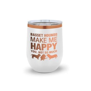 Imagem de Copo de vinho Basset Hounds Make Me Happy – Presente engraçado para amantes de cães e proprietários de Basset Hound – Copo isolado (branco)