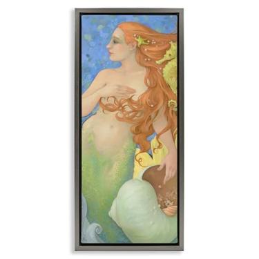 Imagem de Stupell Industries The Gatekeepers Mermaid Portrait Gray Framed Floater Canvas Wall Art Design por Christina P. Wyatt, 78 x 38 cm