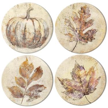Imagem de AnyDesign Porta-copos de cerâmica de outono de Ação de Graças Vintage Abóbora Folha de Bordo Porta-copos Absorvente de Outono Tapete para Caneca Copo Casa Cozinha Festa Decoração de Mesa