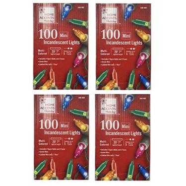 Imagem de Home Accents Holiday 6 m, 100 luzes incandescentes, corda a corda, mini lâmpada multicolorida (pacote com 4)