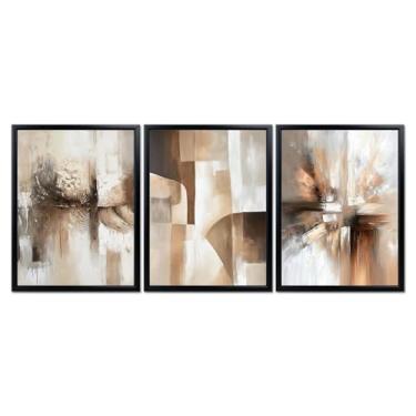 Imagem de Artsbay Arte de parede abstrata moderna conjunto de impressão em tela marrom e branco moldura preta decoração de casa para quarto sala de estar decoração de escritório 30,5 cm L x 40,6 cm A x 3 peças