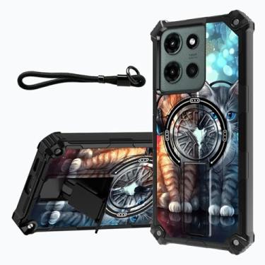 Imagem de Capa para Motorola Moto G Stylus 5G 2025 de 6,7 polegadas com suporte integrado e alça de pulso removível, capa de proteção de camada dupla resistente à prova de choque, gatos fofos com fones de