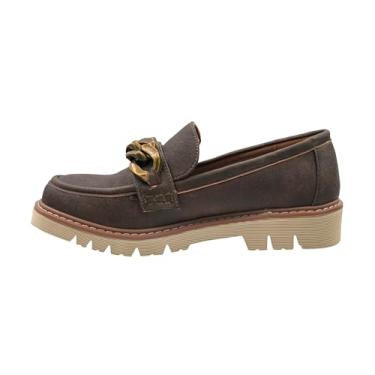 Imagem de Corkys Footwear Mocassim feminino não literalmente sem cadarço, com salto grosso e sola saliente, palmilhas acolchoadas para uso o dia todo e um detalhe de corrente grossa no cabedal, Chocolate, 37