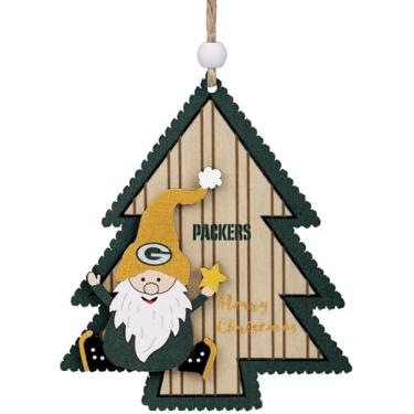 Imagem de FOCO Enfeite de árvore de madeira NFL Green Bay Packers com gnomo – Decoração de Natal oficialmente licenciada