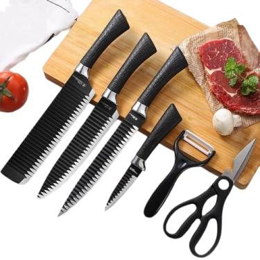 Imagem de Conjunto de 6 peças Facas de Cozinha Multifuncionais Profissionais Lâminas Antiaderentes com Aço Inoxidável de Alto Carbono kit