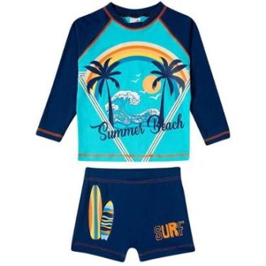 Imagem de Conjunto Praia Infantil Proteção UV Coqueiros Tropical Marinho Claro Tip Top-Masculino