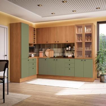Imagem de Cozinha Modulada Pixel Kappesberg 100% Mdp Canela/verde Frevo 456cm