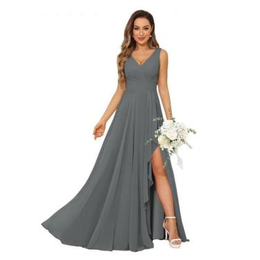 Imagem de Vestido Mikethon Chiffon Long Formal Wedding Guest cinza 26W