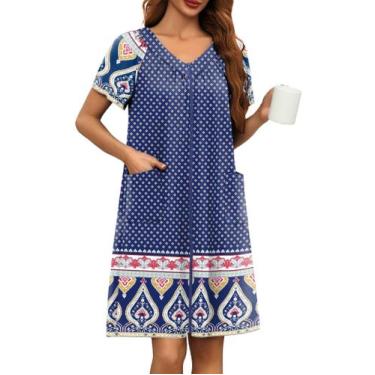 Imagem de Robe Ekouaer, estampado feminino, com zíper frontal, leve, azul marinh