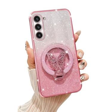 Imagem de Tesazxcn Capa de celular para Samsung Galaxy S23 Plus [compatível com Magsafe] com suporte de borboleta e cordão de TPU macio brilhante transparente à prova de choque capa para Galaxy S23 Plus, ouro