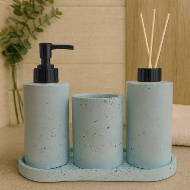 Imagem de Kit Lavabo Banheiro Com Bandeja Luxo Saboneteira Aromatizador