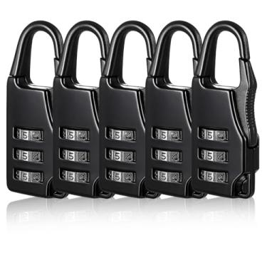 Imagem de Cadeado de combinação de 5 pacotes, cadeado de combinação de 3 dígitos, cadeado de segurança preto pequeno com senha de liga de zinco cadeados de combinação segura para mochilas, pastas, malas, bolsas