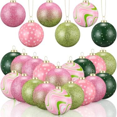 Imagem de Sosation 24 peças de enfeites de bola de Natal 6 cm tema princesa e bruxa enfeite de pendurar árvore de Natal rosa e verde para decoração de árvore de Natal, Halloween, festa, guirlanda