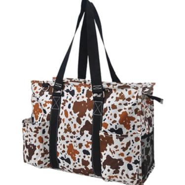 Imagem de NGIL Bolsa utilitária resistente à água, fecho de zíper superior, presentes perfeitos para mulheres trabalhadoras, enfermeiras, bolsa de ginástica, Mocha Cow-preto, Medium