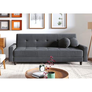 Imagem de Sofá-cama Oslo com USB braço direito 4 Lugares  Suede Grafite 204cm