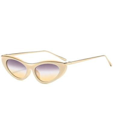 Imagem de Óculos de sol gatinho femininos de luxo, populares, tendência, armação pequena, masculino, óculos de sol para viagem, uso ao ar livre, UV400 (bege, cinza, amarelo)