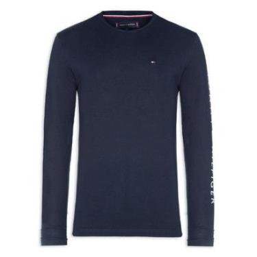 Imagem de Camiseta Tommy Hilfiger Logo Long Sleeve Tee Azul Marinho-Masculino