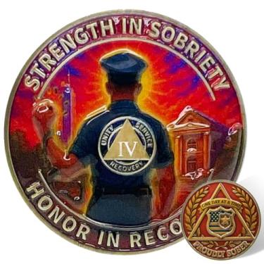 Imagem de Leafence Police AA Sobriety Coin Strength in Sobriety Recovery Token Alcoólicos Anônimos Moedas AA e Medalhões Sober Chip One Day at a Time Presentes de Sobriedade (Moeda Sobriedade da Polícia, 4 Anos