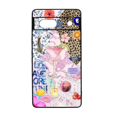 Imagem de qizjio Capa de telefone estética Y2K protetora à prova de choque vintage colagem de martini capa de telefone com estampa de chita para Google Pixel 7A