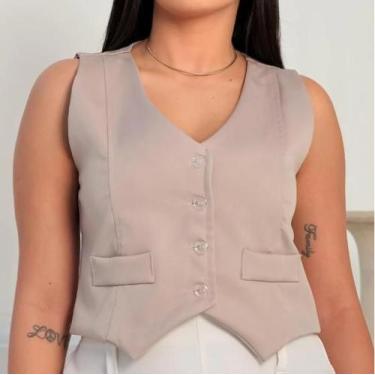 Imagem de Colete curto alfaiataria feminino Premium 4 botoes transparentes - Mal
