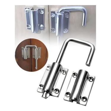 Imagem de Trinco Camarão 1Pç Prateado Ferrolho Porta Sanfona Madeira