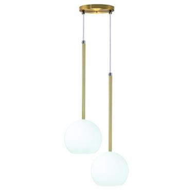 Imagem de Pendente Lux Duplo Dourado Globo Vidro Branco Fosco + Led - Iluminar A