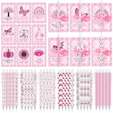 Imagem de Marspark Conjunto de 54 conjuntos de canetas para caderno de conscientização do câncer de mama, fita rosa, bolso semanal, blocos de notas com canetas esferográficas inspiradoras para mulheres, evento