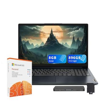 Imagem de Lenovo IdeaPad 1 15,6 polegadas HD Laptop, Intel Celeron N4500, 8 GB RAM, 256 GB SSD + 128 GB eMMC, Intel UHD Graphics, 1 ano Office 365, teclado numérico, webcam, Win 11, Abyss Blue, conjunto de