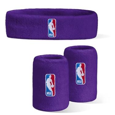 Imagem de For Bare Feet Faixa de cabeça e pulseira NBA Classic LOGOMAN pacote com 3 roxas OSFM