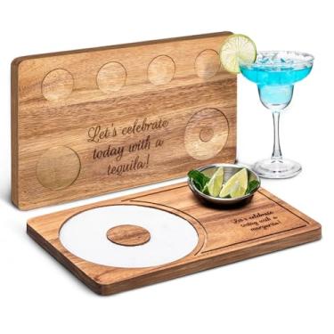 Imagem de Conjunto de escorredor de sal Margarita de madeira de dois lados, escorredor de sal e açúcar para coquetéis, bebidas, placa traseira para utensílios de vidro de coquetel de tequila para barman, bar em