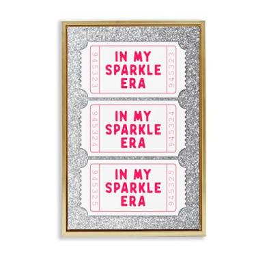 Imagem de Stupell Industries My Sparkle Era Ticket Stubs Arte de parede em tela flutuante emoldurada dourada, design por Lettered and Lined, 78 x 53 cm