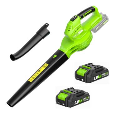 Imagem de SEYVUM Soprador de folhas sem fio, soprador de folhas de 20 V com bateria de 2 x 2,0 Ah, soprador de folhas elétrico para cuidados com o gramado, soprador de folhas alimentado por bateria de 220 CFM