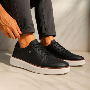 Imagem de Sapato Casual Masculino Sola Alta Bertelli Tenis Estiloso, Preto, 40