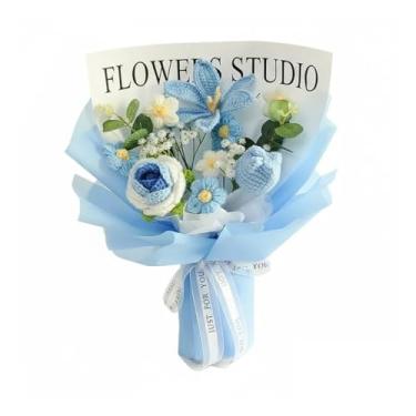 Imagem de Buquê de flores de crochê feito à mão com tulipa de girassol e margarida rosa