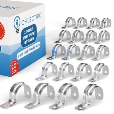 Imagem de OHLECTRIC Correia de tubo resistente (pacote com 20 - 3,5 cm) braçadeiras de conduíte zincadas, 1 furo de aço EMT correia U suporte, clipe de tubo de tensão revestido de zinco, braçadeira de tubo de
