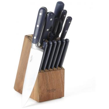 Imagem de Conjunto de Facas em Aço Inoxidável com Bloco de Bancada, 14 Peças, MARTHA STEWART, Azul