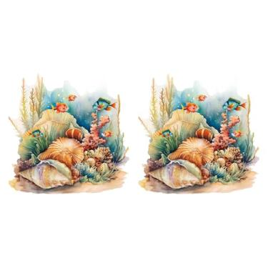 Imagem de BLWOTMOR Adesivos de Vaso Sanitário com Estampa de Oceano, 2 Peças, Adesivos para Tampa de Assento Sanitário, Decoração de Parede, Decalques de Parede Removíve, Concha, Tamanho real