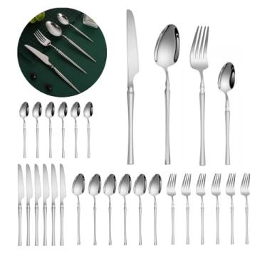 Imagem de Kit Faqueiro 24 Peças em Aço Inox – Conjunto de Talheres Completo com Facas, Garfos e Colheres - Talheres para Jantar, Uso Diário e Ocasiões Especiais - LealShop (Prata)