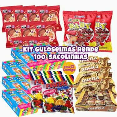 Imagem de Kit 5 Guloseimas Rende 12/20/30/40/50/100 Sacolinhas Aniversário Infantil Pipoquinha Bala Fini Nucita (Rende 100 sacolinhas)