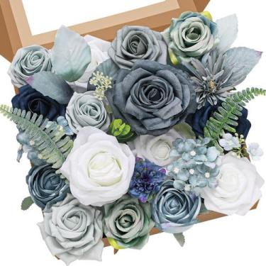 Imagem de Combinação de flores artificiais Silk Realistic Dusty Blue Serwalin