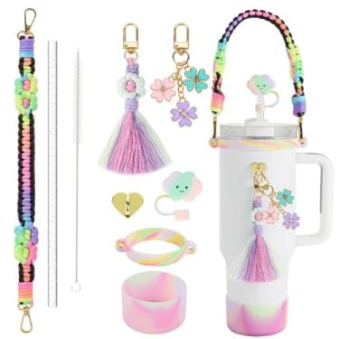 Imagem de Acessórios decorativos para garrafa de água esportiva Stanley Cup Tumblers Essentials Cup Strap and Flower Jewelry Charms Set para 400 ml, 850 g, 1,134 g