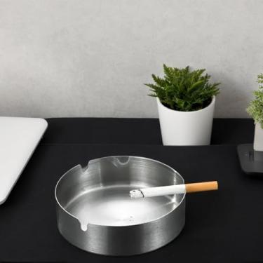 Imagem de Cinzeiro doméstico, cinzeiro de aço inoxidável para uso interno ou externo, suporte de cinzeiro de mesa inquebrável para casa, fora do escritório, pátio, varanda (prata pequena)
