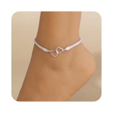 Imagem de Tornozeleira ajustável com 2 corações, corrente de coração para mulheres, prata, verão, praia, tornozelo, decoração, ouro, acessórios para os pés, presente, Small, Metal, Sem Pedra Preciosa