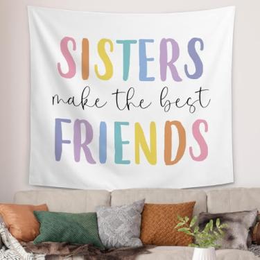 Imagem de Tapeçaria Sisters Make the Best Friends, decoração de quarto de meninas, tapeçaria colorida cobertor de parede para quarto de meninas, sala de jogos, casa, 127 x 152 cm