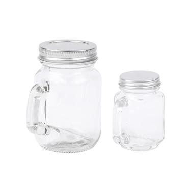 Imagem de Mini pote de mel de vidro com alça Mason Jam garrafa portátil à prova de vazamento para armazenamento de café e suco de leite (grande)
