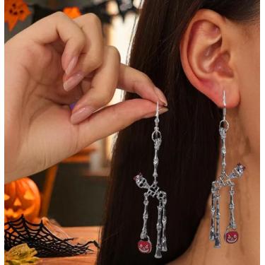 Imagem de Brincos de esqueleto de Halloween para mulheres, brincos pendentes de caveira, bijuterias para festas, viagens, férias, uso diário, Medium, Metal, Sem pedra preciosa